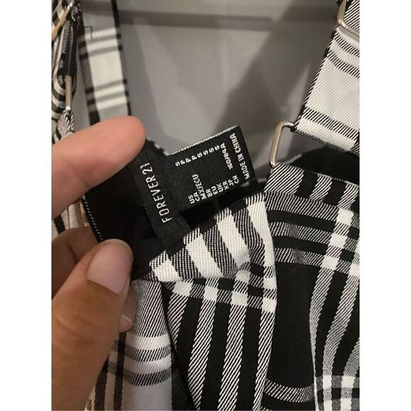 Forever 21 Black White Checkered Full Zip Adjustable Straps Fall Dress S - Picture 7 of 7